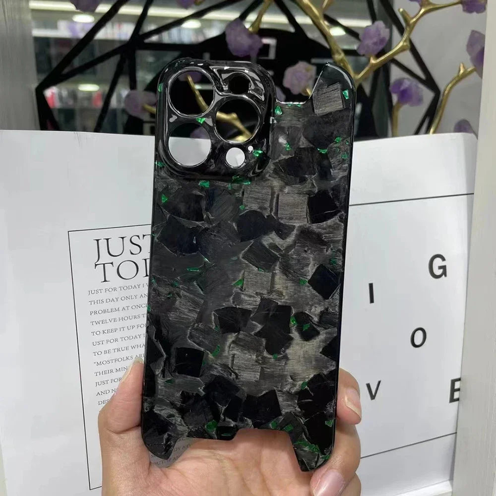 Glossy Marble Forged Ultra Thin Genuine Carbon Fiber Cover For iPhone 15 14 16 Pro Max Aramid Fiber Irregular Bulletproof Case