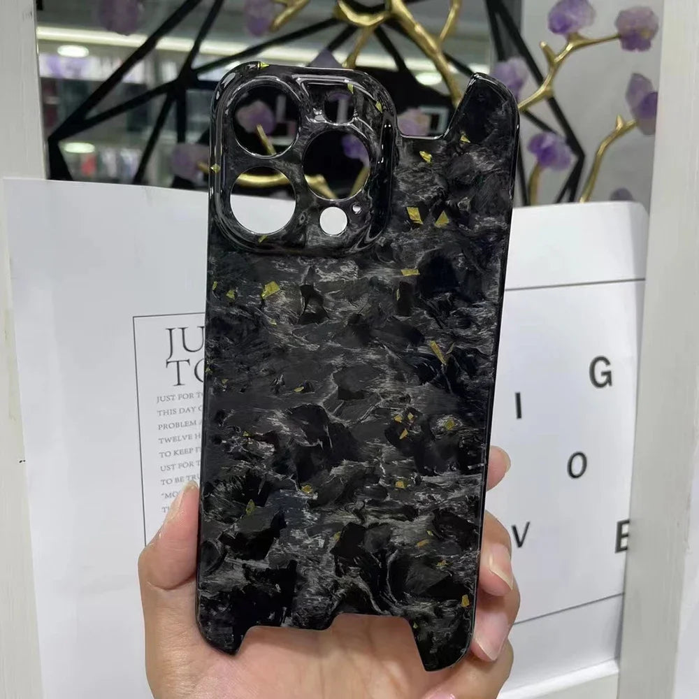 Glossy Marble Forged Ultra Thin Genuine Carbon Fiber Cover For iPhone 15 14 16 Pro Max Aramid Fiber Irregular Bulletproof Case