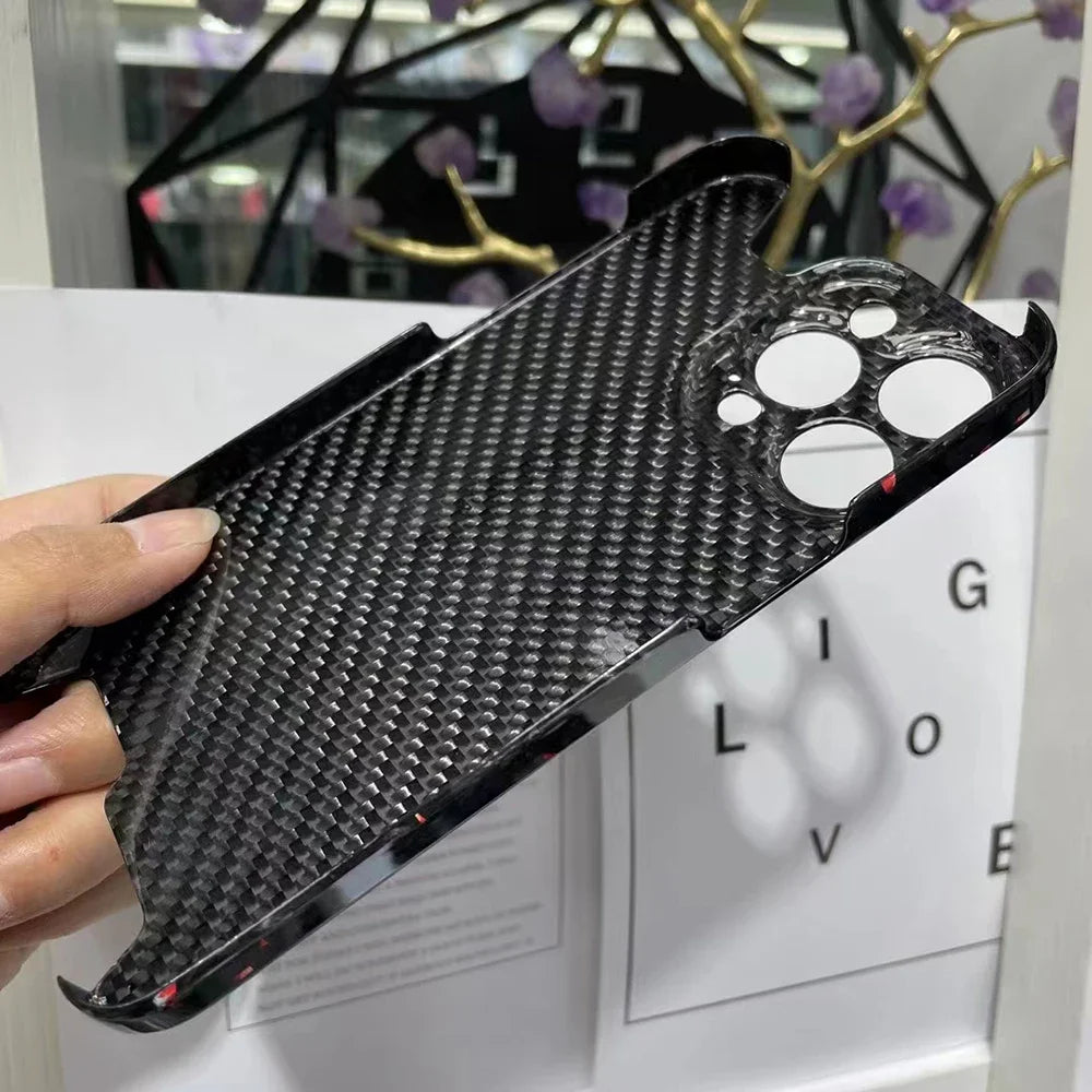Glossy Marble Forged Ultra Thin Genuine Carbon Fiber Cover For iPhone 15 14 16 Pro Max Aramid Fiber Irregular Bulletproof Case