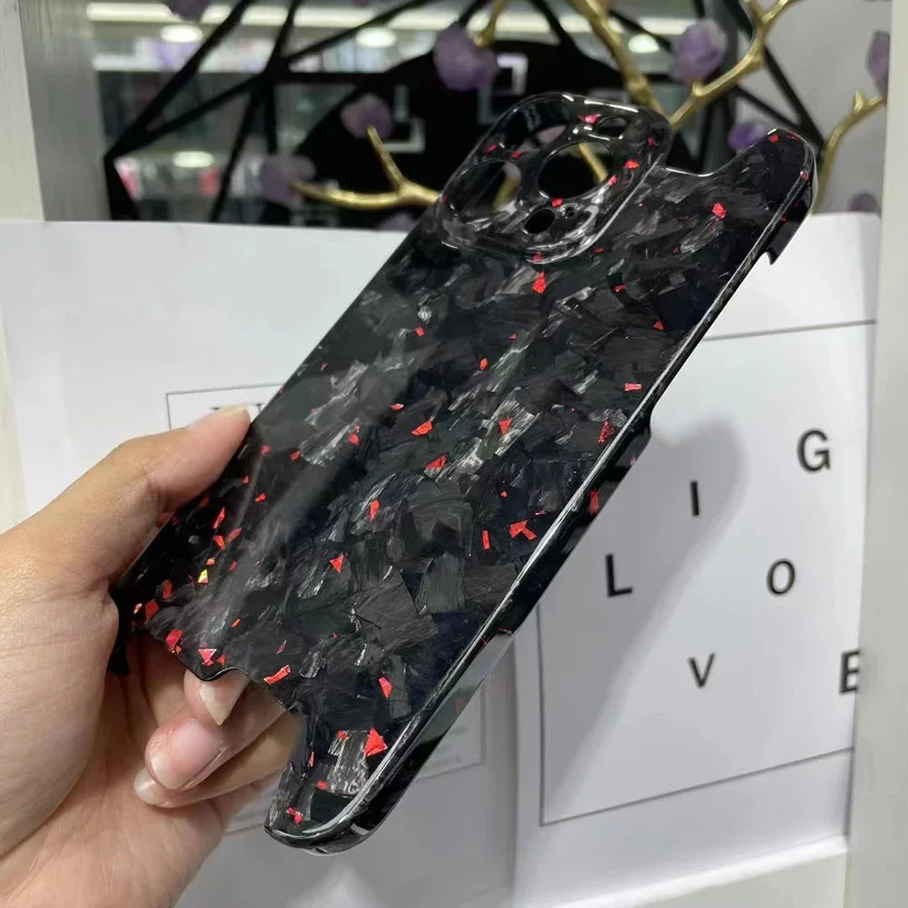 Glossy Marble Forged Ultra Thin Genuine Carbon Fiber Cover For iPhone 15 14 16 Pro Max Aramid Fiber Irregular Bulletproof Case
