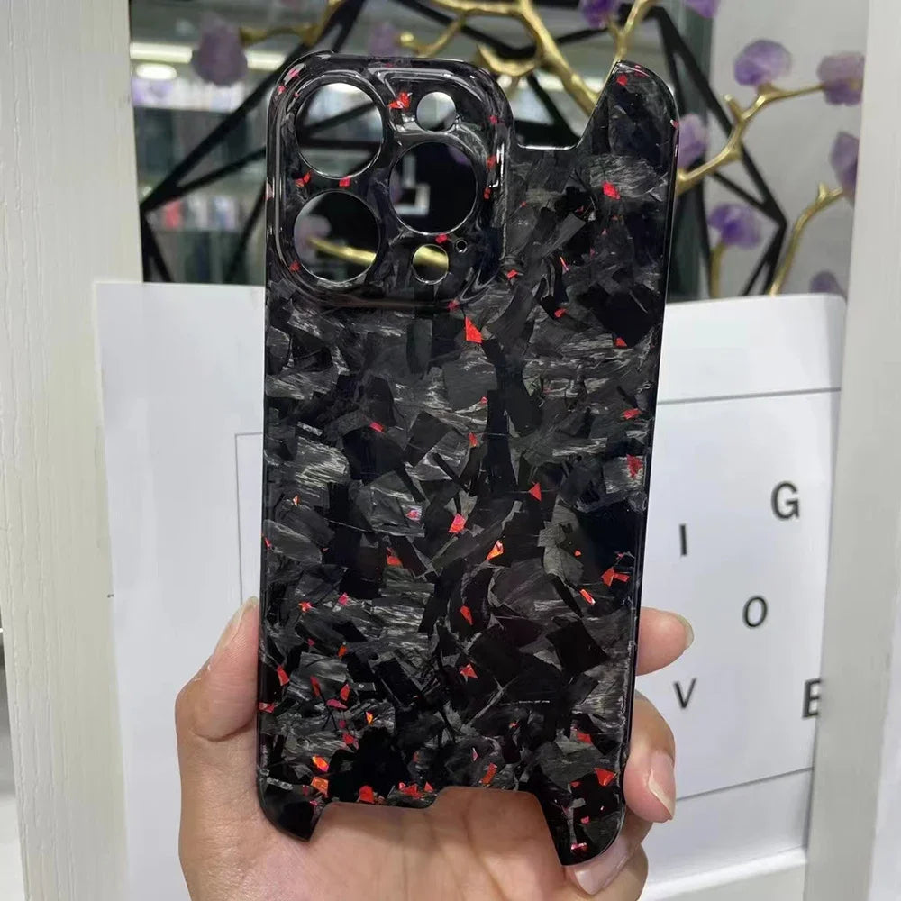 Glossy Marble Forged Ultra Thin Genuine Carbon Fiber Cover For iPhone 15 14 16 Pro Max Aramid Fiber Irregular Bulletproof Case