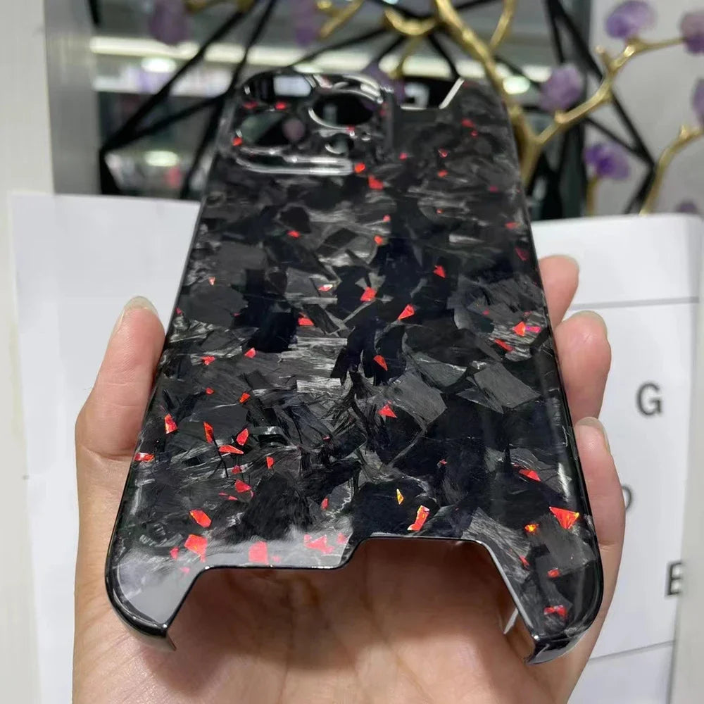 Glossy Marble Forged Ultra Thin Genuine Carbon Fiber Cover For iPhone 15 14 16 Pro Max Aramid Fiber Irregular Bulletproof Case