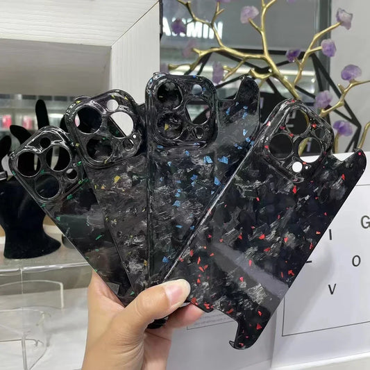 Glossy Marble Forged Ultra Thin Genuine Carbon Fiber Cover For iPhone 15 14 16 Pro Max Aramid Fiber Irregular Bulletproof Case