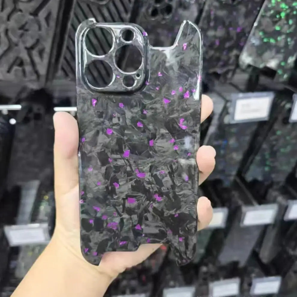 Glossy Marble Forged Ultra Thin Genuine Carbon Fiber Cover For iPhone 15 14 16 Pro Max Aramid Fiber Irregular Bulletproof Case